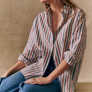 Sezane Max Shirt in Burgundy Ecru Blue Stripe NWT